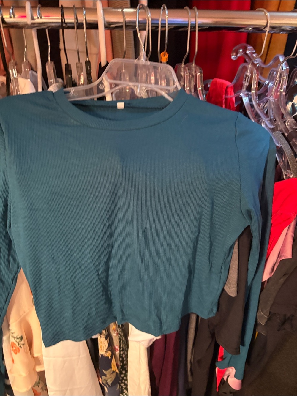 Source Unknown Teal Ribbed Long-Sleeve Crop Top